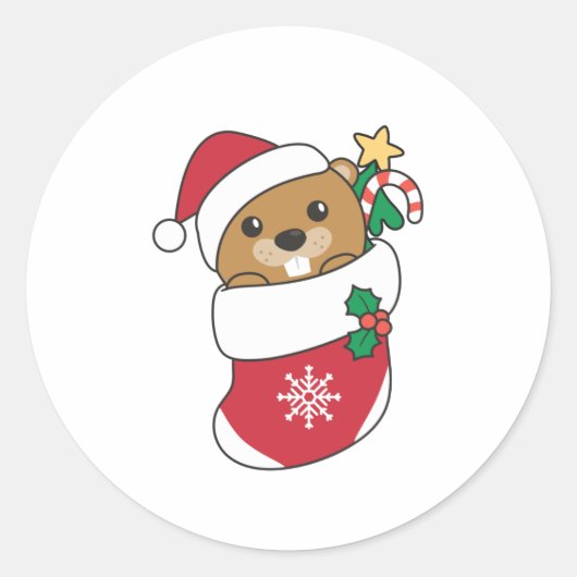 Beaver-kerstwintersneeuw Ronde Sticker (Voorkant)