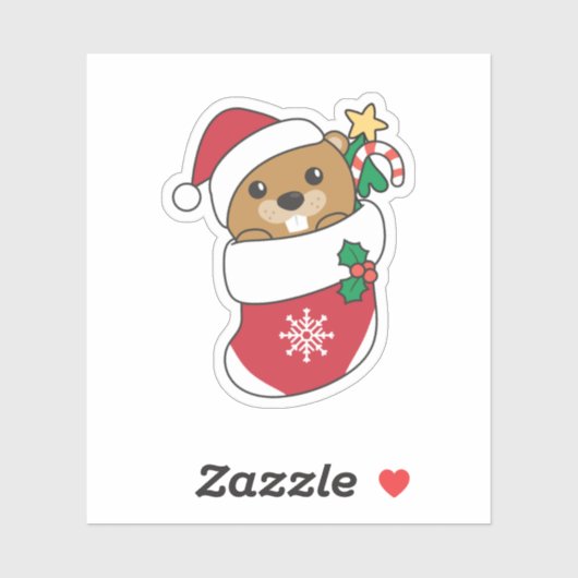 Beaver-kerstwintersneeuw Sticker (Vel)