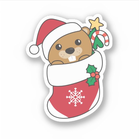 Beaver-kerstwintersneeuw Sticker (Voorkant)