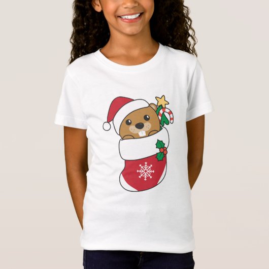 Beaver-kerstwintersneeuw T-shirt (Voorkant)