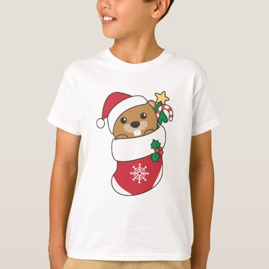 Beaver-kerstwintersneeuw T-shirt (Voorkant)