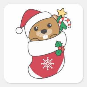 Beaver-kerstwintersneeuw Vierkante Sticker