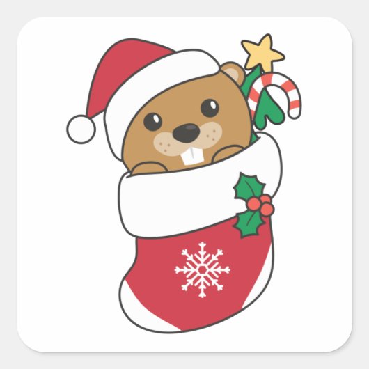 Beaver-kerstwintersneeuw Vierkante Sticker (Voorkant)