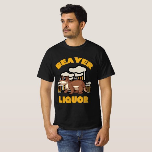 Beaver Liquor Drink Pun Dierenvriend Gift T-shirt (Voorkant volledig)