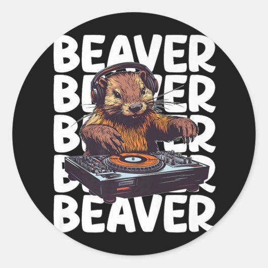 Beaver Lover DJ Ronde Sticker (Voorkant)