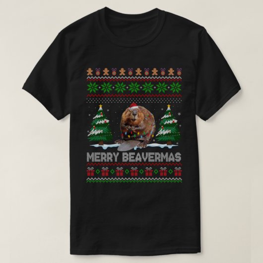 Beaver Lover Kerstmis Ugly Xmas Beaver Sweater be T-shirt (Design voorkant)