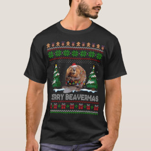 Beaver Lover Kerstmis Ugly Xmas Beaver Sweater be T-shirt