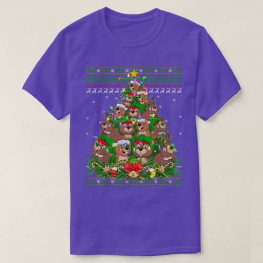 Beaver Lover Xmas licht lelijke kerstavond T-shirt (Design voorkant)