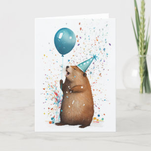 Beaver met blauw ballon gevouwen Wenskaart Bedankkaart