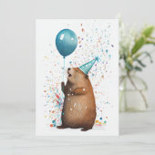 Beaver met blauw ballonflatWenskaart Bedankkaart (Staand voorkant)