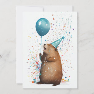 Beaver met blauw ballonflatWenskaart Bedankkaart