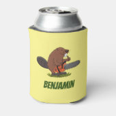 Beaver met geketende grappige illustratie van cart blikjeskoeler (Blikje Achterkant)