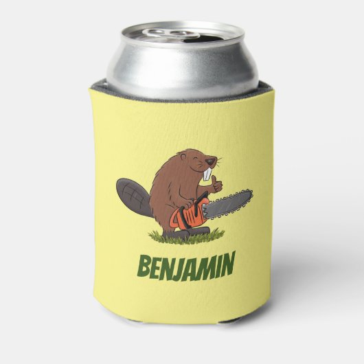 Beaver met geketende grappige illustratie van cart blikjeskoeler (Blikje Achterkant)