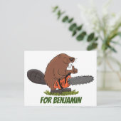 Beaver met geketende grappige illustratie van cart briefkaart (Staand voorkant)