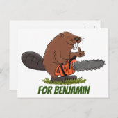 Beaver met geketende grappige illustratie van cart briefkaart (Voorkant / Achterkant)