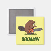 Beaver met geketende grappige illustratie van cart magneet (Voorkant / Achterkant)