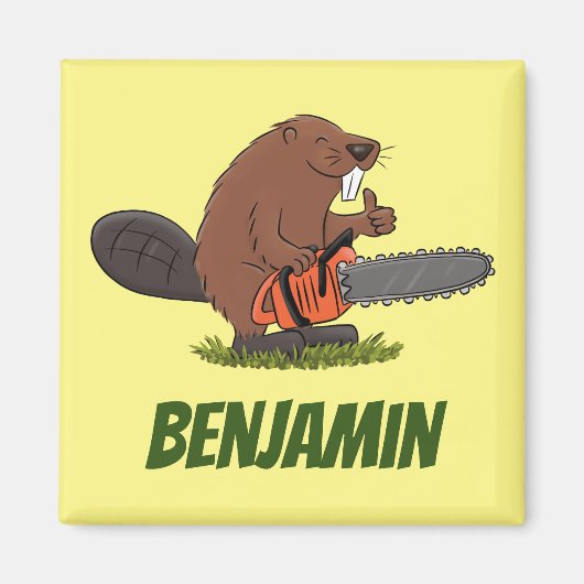 Beaver met geketende grappige illustratie van cart magneet (Voorkant)