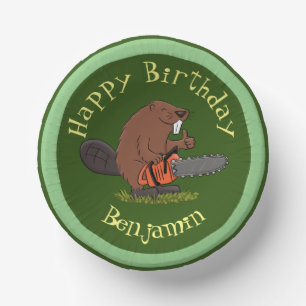 Beaver met geketende grappige illustratie van cart papieren kommen