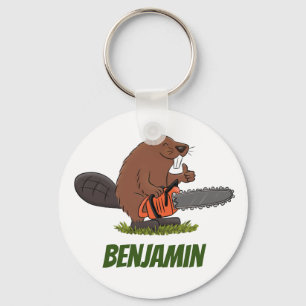 Beaver met geketende grappige illustratie van cart sleutelhanger