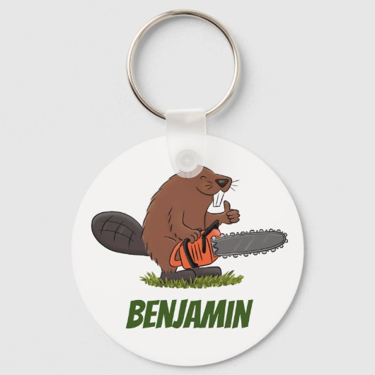 Beaver met geketende grappige illustratie van cart sleutelhanger (Voorkant)
