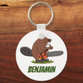 Beaver met geketende grappige illustratie van cart sleutelhanger (Voorkant)