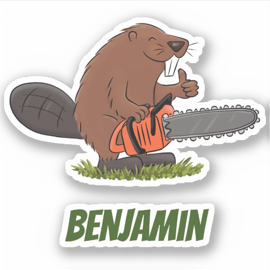 Beaver met geketende grappige illustratie van cart sticker (Voorkant)