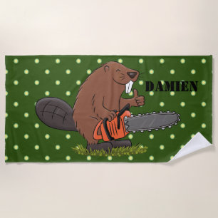 Beaver met geketende grappige illustratie van cart strandlaken