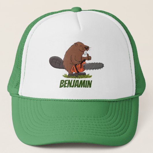 Beaver met geketende grappige illustratie van cart trucker pet (Voorkant)