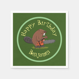 Beaver met kettingzaag cartoon servet