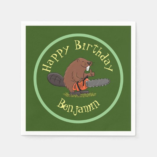 Beaver met kettingzaag cartoon servet (Voorkant)