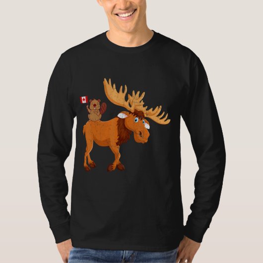 Beaver met Moose Maple Leaf Canadian Flag Canada T-shirt (Voorkant)