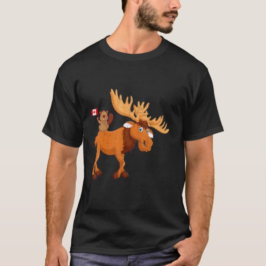 Beaver met Moose Maple Leaf Canadian Flag Canada T-shirt (Voorkant)