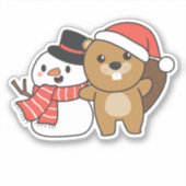 Beaver met Snowman in de winter bij Kerstmis Sticker (Voorkant)