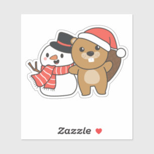 Beaver met Snowman in de winter bij Kerstmis Sticker