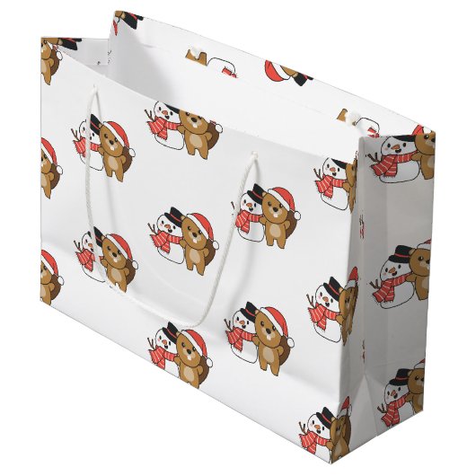 Beaver met Snowman in de winter op kerstmis grote Groot Cadeauzakje (Voorkant Gekanteld)