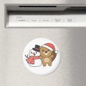 Beaver met Snowman in de winter op kerstnet Magneet (Insitu (Vaatwasser))
