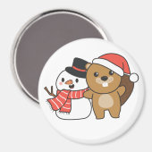 Beaver met Snowman in de winter op kerstnet Magneet (Voorkant / Achterkant)