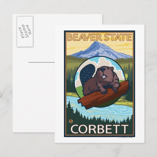 Beaver & Mt. Hood - Corbett, Oregon Briefkaart (Voorkant / Achterkant)