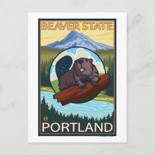 Beaver & Mt. Hood - Portland, Oregon Briefkaart
