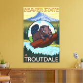 Beaver & Mt. Hood - Troutdale, Oregon Canvas Afdruk (Insitu (Woonkamer))