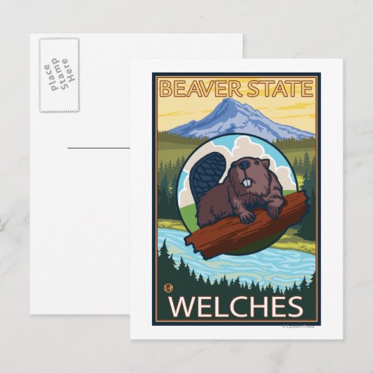 Beaver & Mt. Hood - Welches, Oregon Briefkaart (Voorkant / Achterkant)