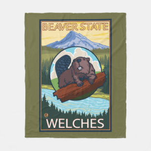 Beaver & Mt. Hood - Welches, Oregon Fleece Deken