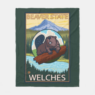 Beaver & Mt. Hood - Welches, Oregon Fleece Deken