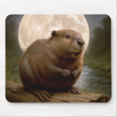 Beaver On a Log With Full Moon Muismat (Voorkant)