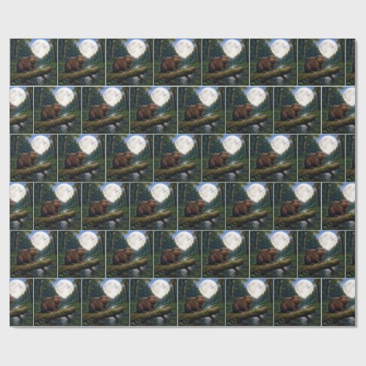 Beaver On a River Log in the Moonlight Cadeaupapier (Vlak)