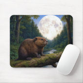 Beaver On a River Log in the Moonlight Muismat (Met muis)
