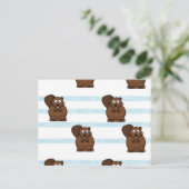 Beaver op blauwe strepen briefkaart (Staand voorkant)