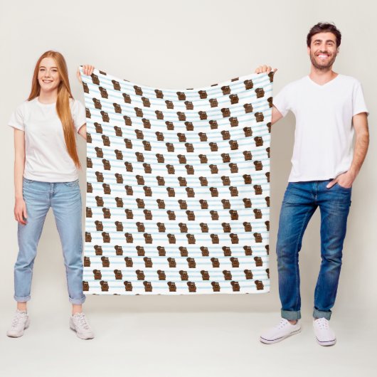Beaver op blauwe strepen fleece deken (In situ)