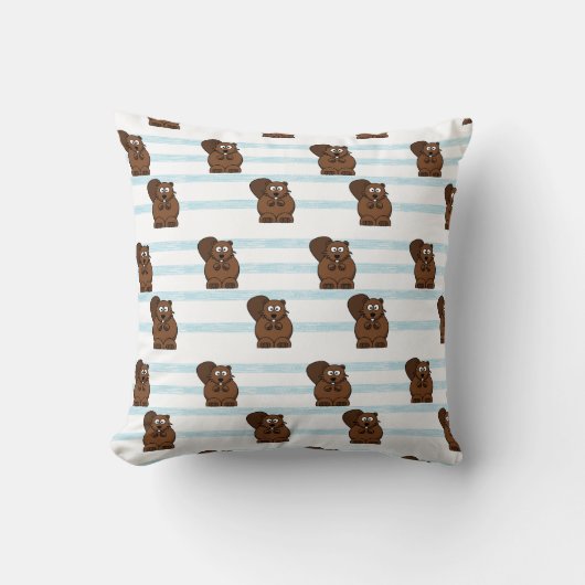 Beaver op blauwe strepen kussen (Voorkant)