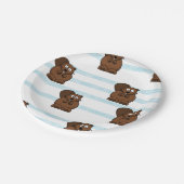 Beaver op blauwe strepen papieren bordje (Gekanteld)